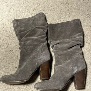 Gray Suede Slouch Mid-Calf Boots | Comfortable Heel | Size 8 | Closet Cleanout